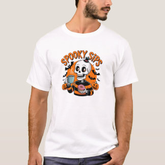 Camiseta Café da Temporada Assustadora Esqueleto Amante