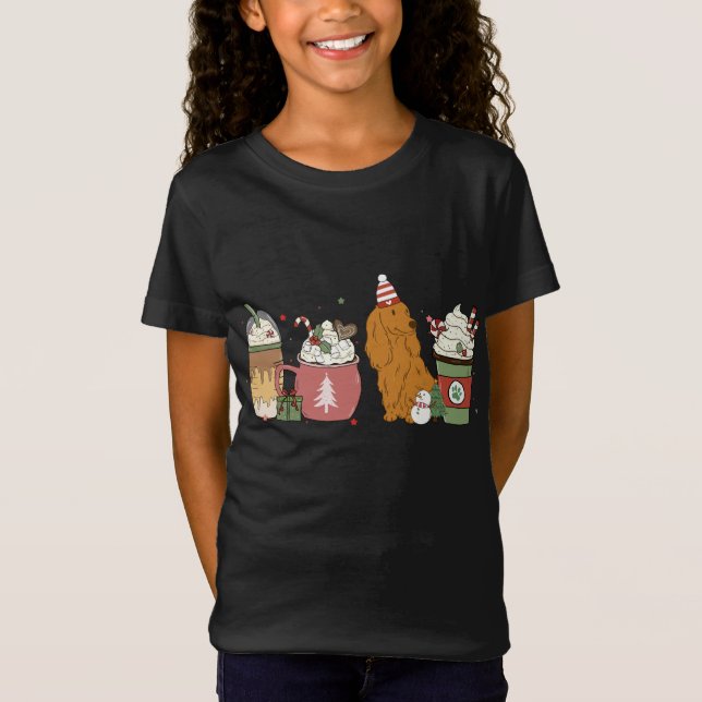 Camiseta Café Dachshund Latino de Natal Cachorro de inverno (Frente)