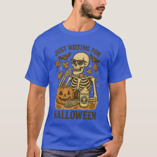 Camiseta Café De Abóbora De Esqueleto De Halloween Apenas E