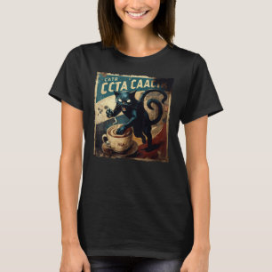 Camiseta Café de Ataque de Gato Preto Engraçado