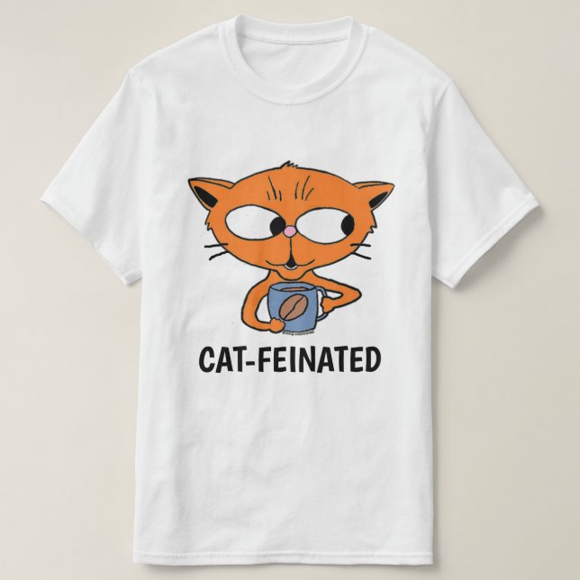 Camiseta Café de Bebendo de Gato, FEITO POR GATO, Humoroso (Frente do Design)