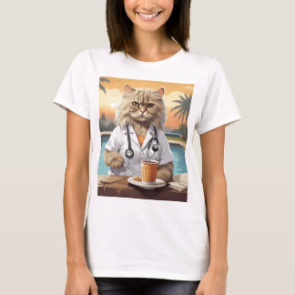 Camiseta Café de Bebendo de Gato Persa