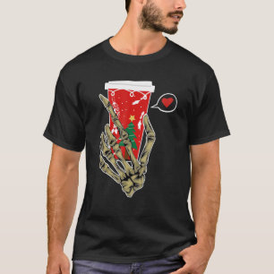 Camiseta Café de Bebendo de mão de esqueleto natalino Latja