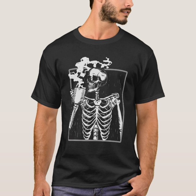 Camiseta Café De Bebendo Esqueleto, Café Engraçado, Teto De (Frente)