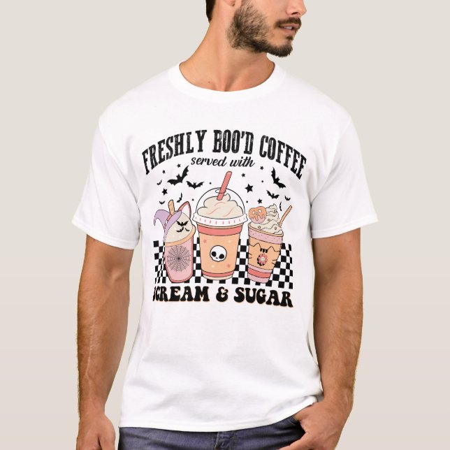 Camiseta Café De Boo Freshly Servido Com Gritar E Açúcar (Frente)