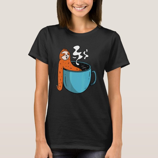 Camiseta Café de café de café com leite e animais preguiços (Frente)