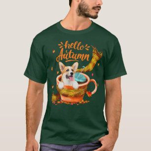 Camiseta Café de Corgi Bonito Alô Outono
