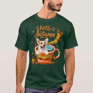 Camiseta Café de Corgi Bonito Alô Outono