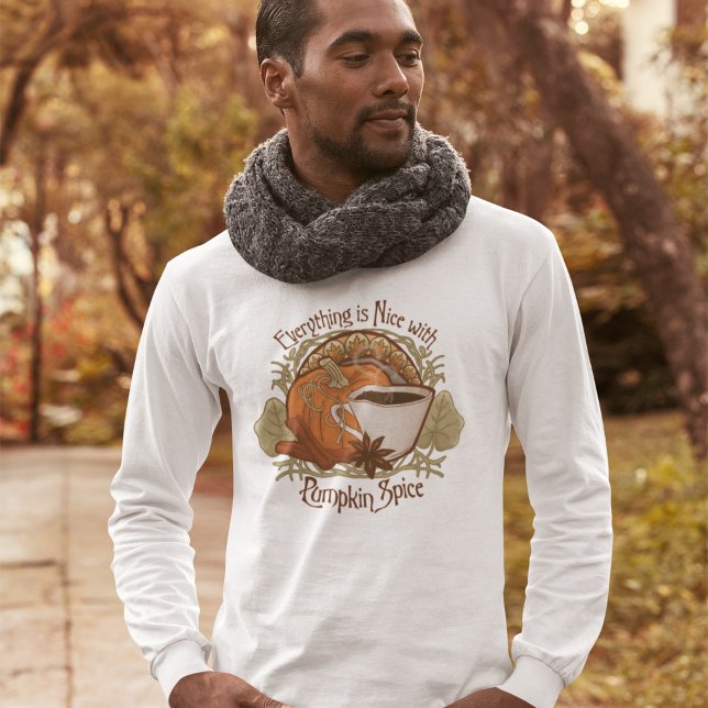 Camiseta Café de Especiaria Abóbora (Pumpkin Spice Coffee T-Shirt - "Everything is Nice with Pumpkin Spice" Vintage Style Design)