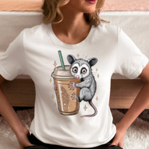 Camiseta Café de gambá-macaco-gato - trevo-de-bata-fêmea-en