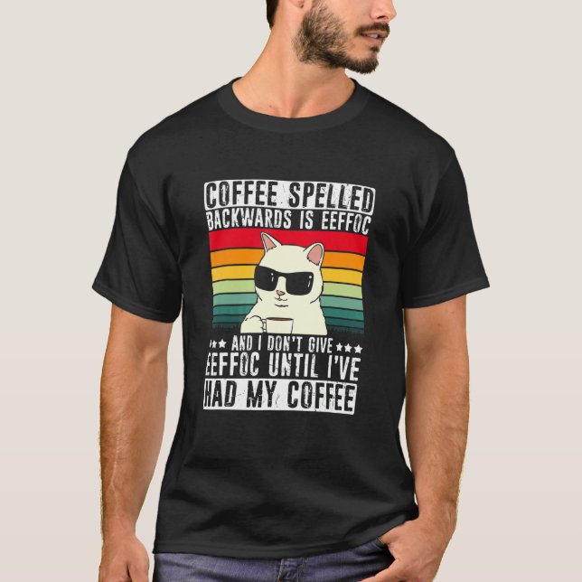 Camiseta Café de Gato Dizendo Eeffoc Frahling (Frente)