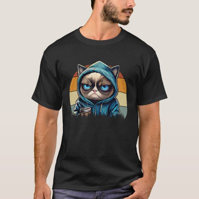 Camiseta Café de gato eu gatos retrô  14 (Frente)