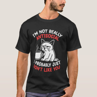 Camiseta Café de Gato não sou Realmente Antissocial só não 