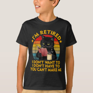 Camiseta Café de Gato Preto Aposentado Piada de Aposentador