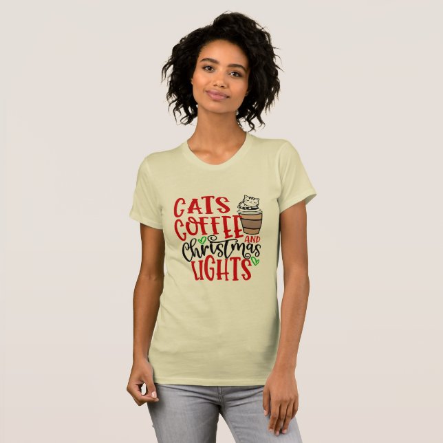 Camiseta Café De Gatos, Luzes De Natal Engraçadas Gato De N (Frente Completa)