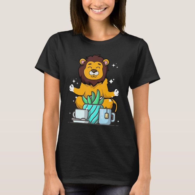 Camiseta Café de Jardinagem de Yoga, Leão de Namaste Bonito (Frente)