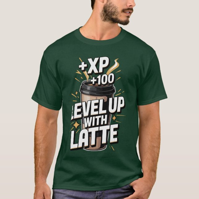 Camiseta Café de Jogos Level Up Com amigos Latte (Frente)