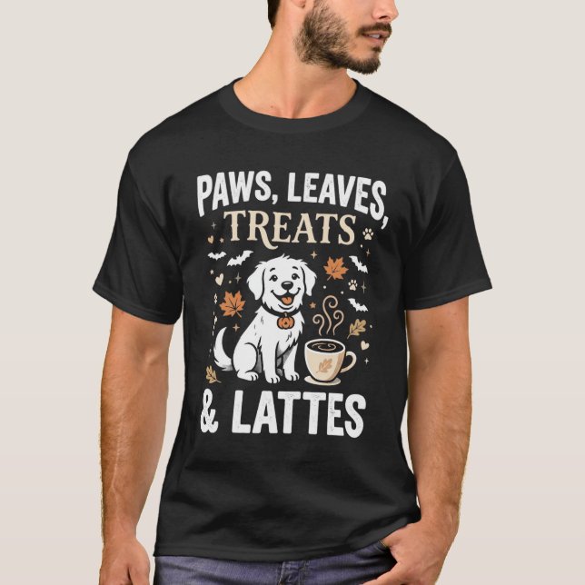 Camiseta Café de Outono de Cachorro Halloween (Frente)