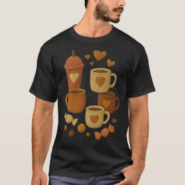 Camiseta Café Dia dos Namorados Amor Corações Tricotados Ab