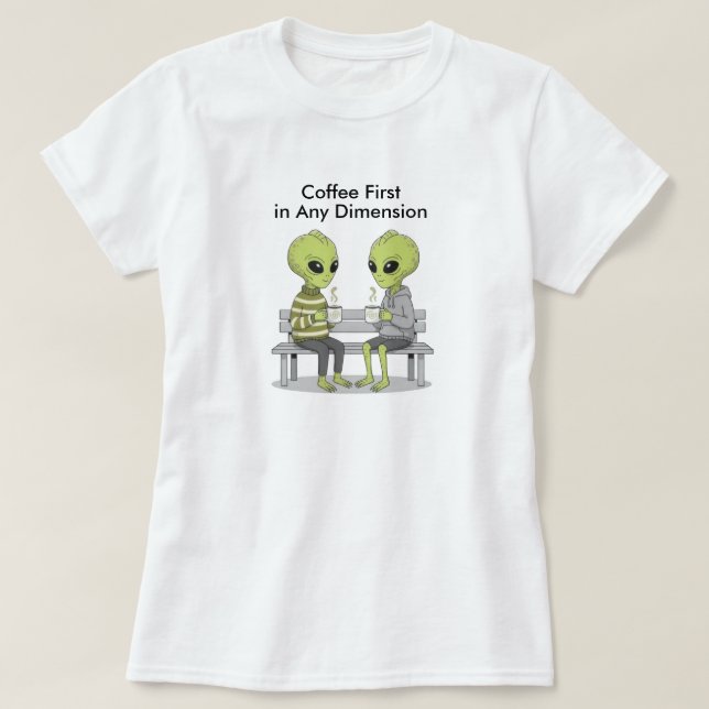 Camiseta Café Divertido e Alienígenas (Frente do Design)