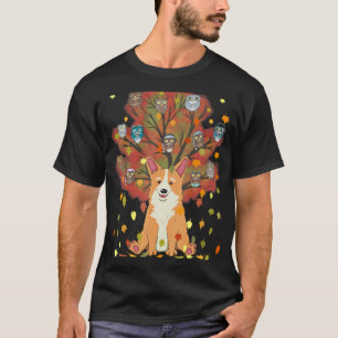 Camiseta Café do Outono Folhas de Ação de Graças Corgi Coru