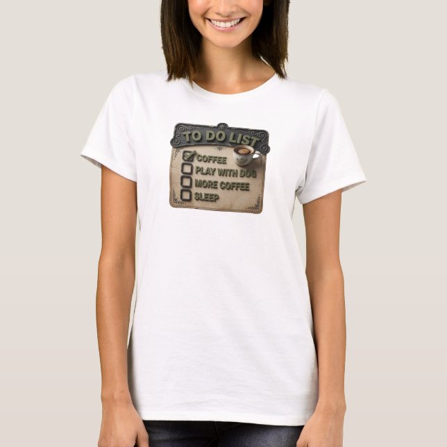 Camiseta Café Dourado MODINHO COM CÃO Design de Arte (Frente)