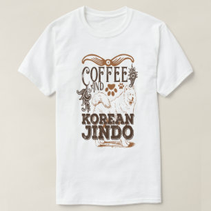 Camiseta Café e Amante de Cão Jindo Coreano Engraçado