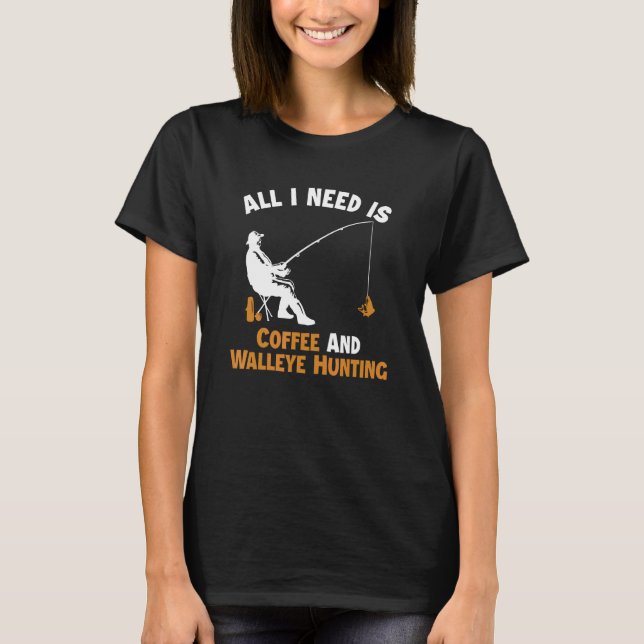 Camiseta Café e Anzóis de Caça ao Walleye Iscas Walleye Pei (Frente)