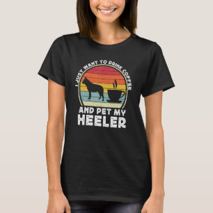 Camiseta Café E Cachorro Heeler Para Mulheres Homens Blue A