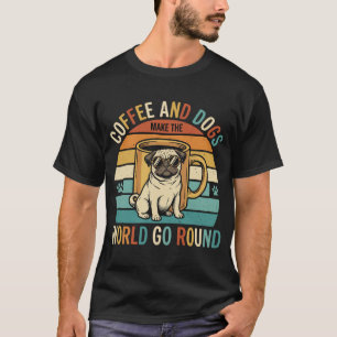 Camiseta Café e Cães Pug Retro Amante