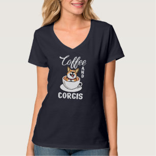 Camiseta Café E Corgis, Presentes De Sobremesa, Cães E Café