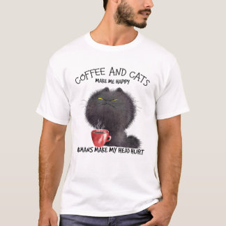 Camiseta Café E Gatos Me Fazem Feliz