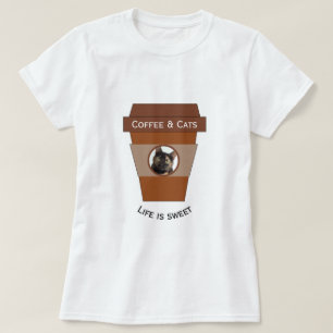 Camiseta Café e gatos personalizáveis - A vida é doce