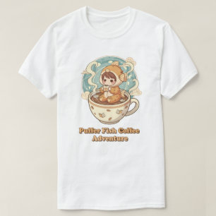 Camiseta Café e Leitura de Arte de Peixe-Baiacu Fofo