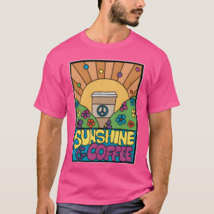 Camiseta Café e Luz do Sol Psicodélico retrô dos anos 70