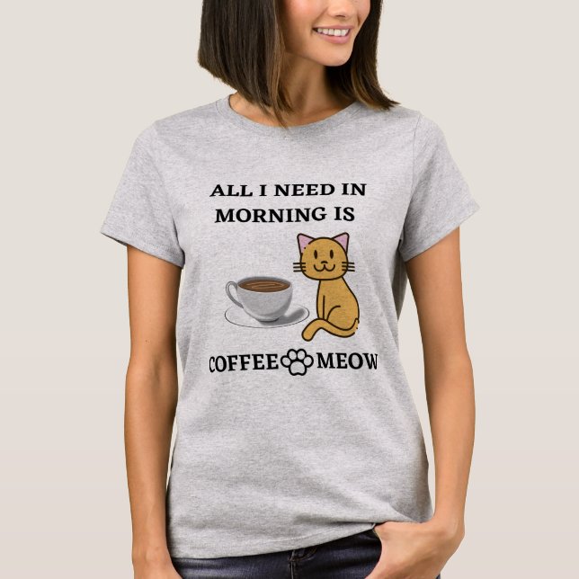 CAMISETA CAFÉ E MEOW DE AMOR DE GATO FUNNO (Frente)
