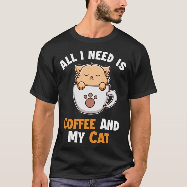 Camiseta Café e meu Gato Pai Gato Gato Gato Gato Gato Gato (Frente)