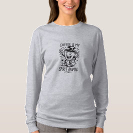 Camiseta Café é Minha Espírito Animal Mulher de Longa Folha