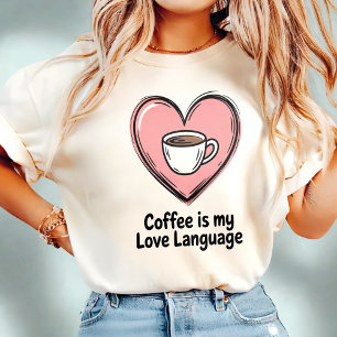 Camiseta Café é Minha Linguagem do Amor Estilo Doodle
