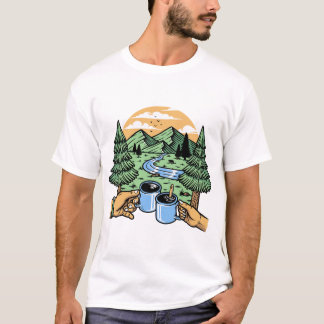 Camiseta "Café e Montanhas - Criado para Aventura" (Mistura