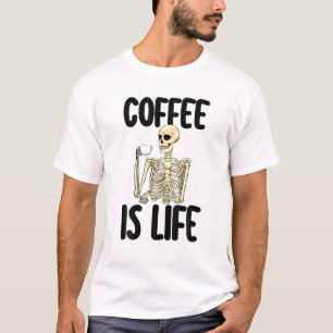 Camiseta Café É Vida Mulheres Engraçadas Café Amor Skeletri