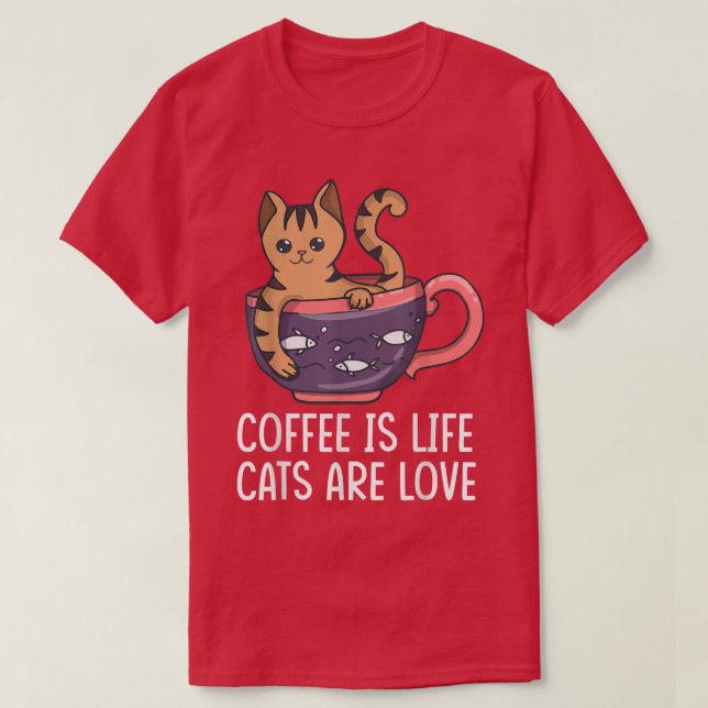 Camiseta Café É Vida Os Gatos São Pai De Bebado De Gato (Frente do Design)
