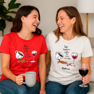Camiseta Café e Vinho Divertidos para Amantes Personalizado