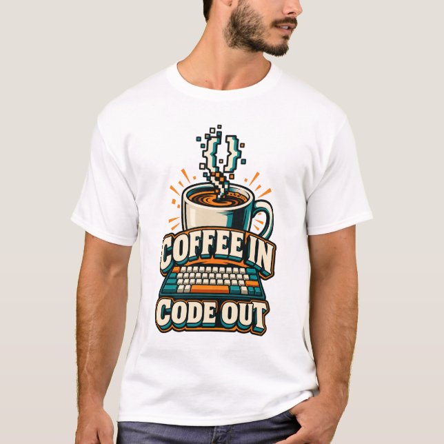 Camiseta Café Em Código Fora Programador Retro (Frente)