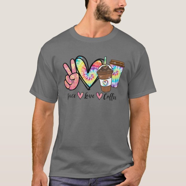 Camiseta Café Engraçado Com Amor Com Paz Amava Coração Colo (Frente)