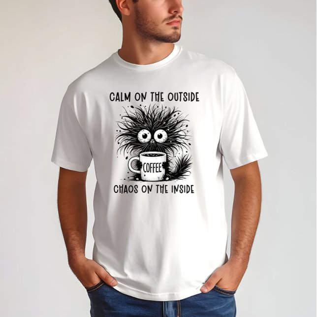 Camiseta Café Engraçado Gato - Calma Lá Fora, Dentro do Cao (Criador carregado)