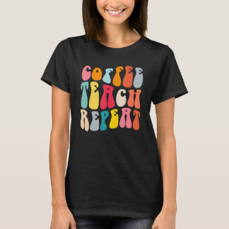 Camiseta Café Ensine Repita Retro Groovy Professor Café