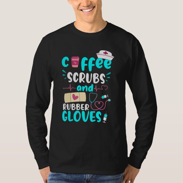Camiseta Café Esfrega Borracha Luvas De Borracha Enfermeira (Frente)