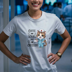 Camiseta Café, esfregões e categoria - Gato de Enfermeira B