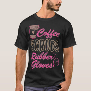 Camiseta Café esfregões e luvas de borracha